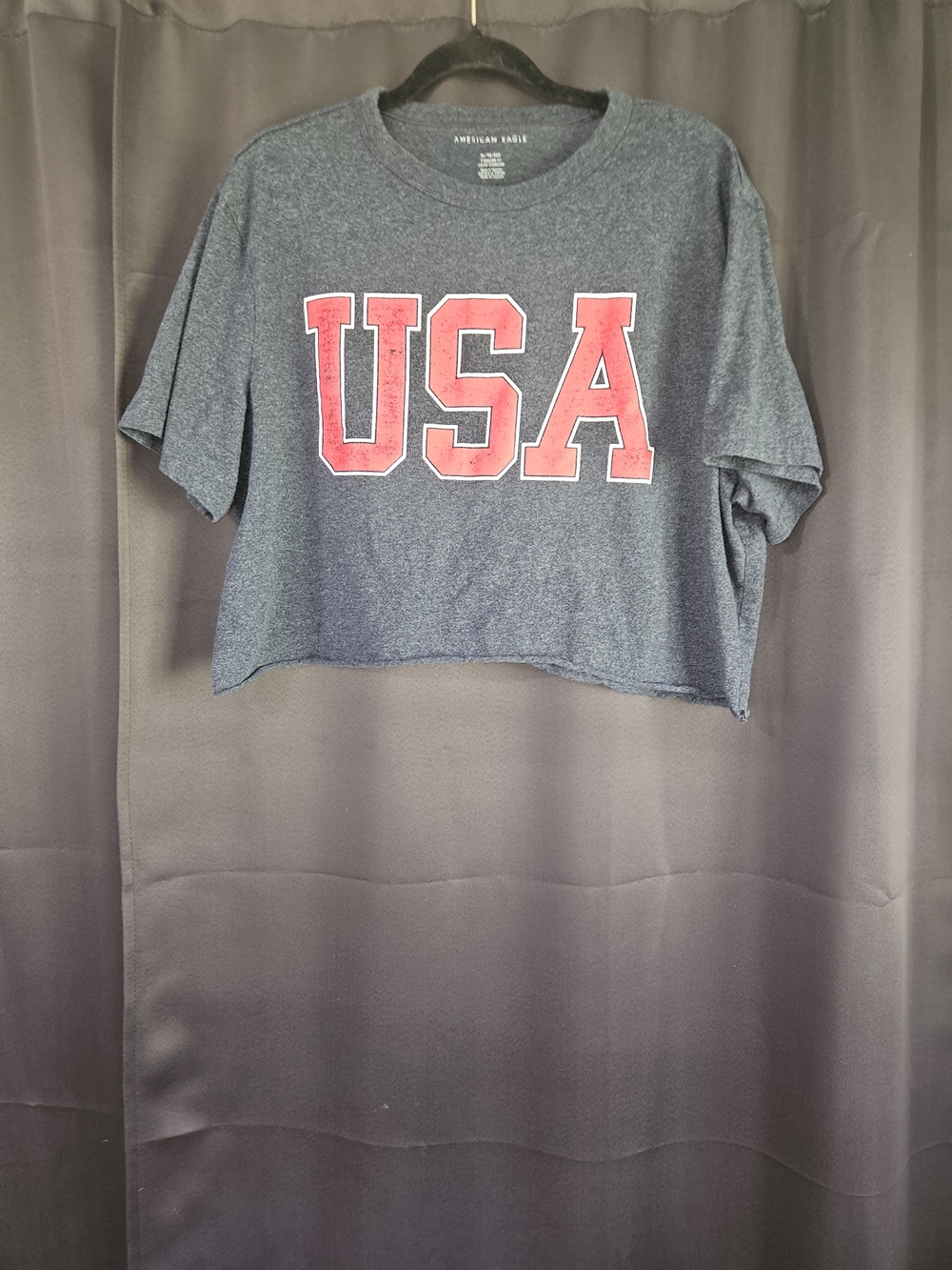 American Eagle USA Cropped Graphic Tee Shirt Charcoal Grey Size XL